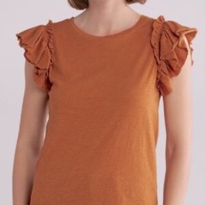 NWT INDUSTRY Double Flutter Ruffle Sleeve Pima Cotton T-Shirt, Medium